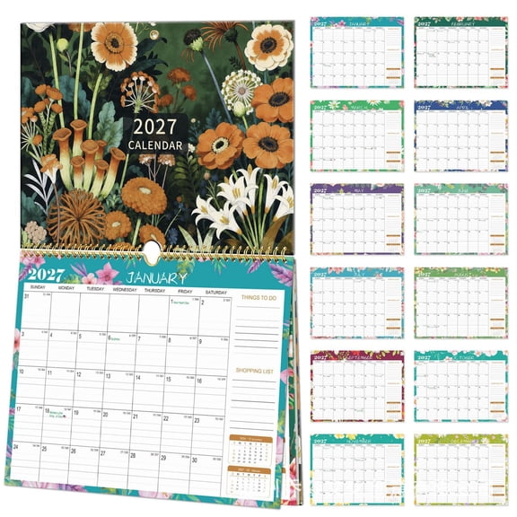 2027 Calendar - 2027 Wall Calendar, Jan.2027 - Dec.2027, 12 Monthly Wall Calendars, Monthly Wall Calendar with Spiral Binding and Hanging Design for Home & Office Planning, Floral, A