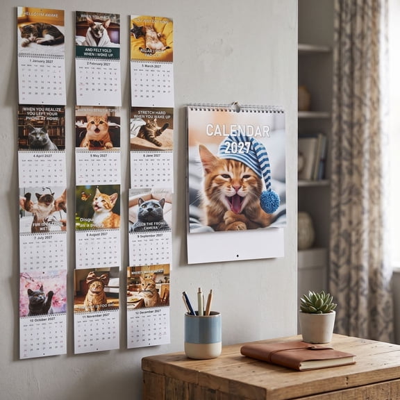 2027 Cat Wall Calendar Funny Meme Photos Monthly Planner with Spiral Binding & Hanging Hole, Humorous Cat Decor for Home, Office & Gift Giving