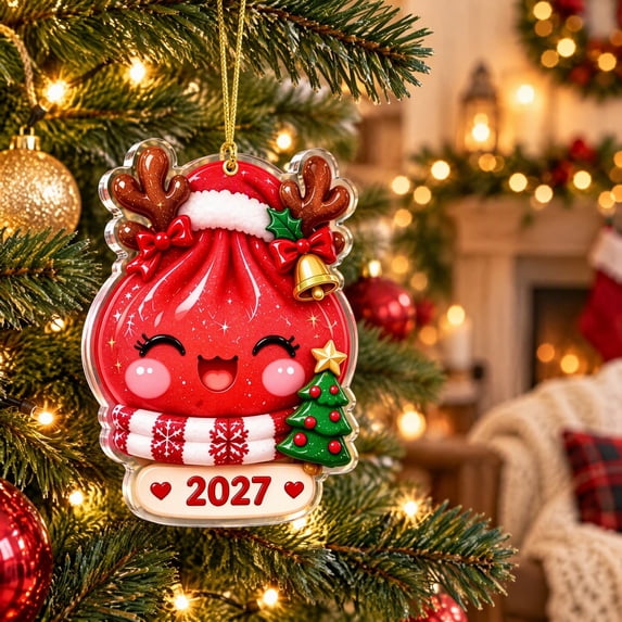 2027 Christmas Bao Bun Hanging Ornament Christmas Decor , 2d Flat Christmas Tree Decorations, Multiple Designs Christmas Dumplings for Xmas Tree, Window, Door