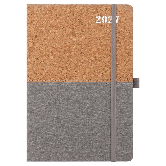 2027 Cork Cover Daily Planner Notebook, 316 Page Eco Friendly Journal, Soft Natural Cork Binder For Yearly Organizing (Gray, 21.2*14.5 CM)
