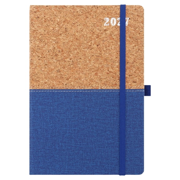 2027 Cork Fabric Cover Planner, A5 Daily Weekly Monthly Organizer, Hardcover Agenda Notebook with Elastic Band, Eco-Friendly Spliced Journal, for Work & Personal Planning
