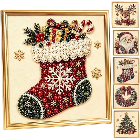 2027 DIY Christmas Pearl Diamond Painting Art Kit with Frame, 3D Pearl Art Craft Kits for Adults Beginner, Holiday Gemstone Diamond Dots Beads for Home Wall Decor, Stress Relieving