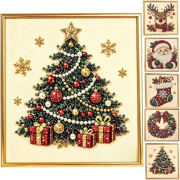 2027 DIY Christmas Pearl Diamond Painting Art Kit with Frame, 3D Pearl Art Craft Kits for Adults Beginner, Holiday Gemstone Diamond Dots Beads for Home Wall Decor, Stress Relieving