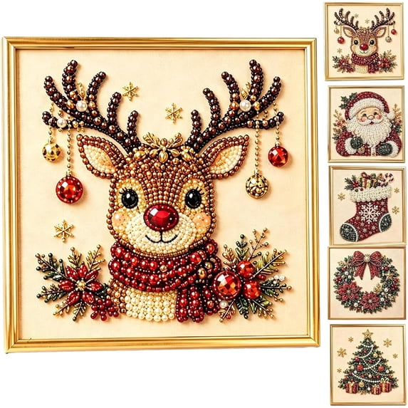 2027 DIY Christmas Pearl Diamond Painting Art Kit with Frame, 3D Pearl Art Craft Kits for Adults Beginner, Holiday Gemstone Diamond Dots Beads for Home Wall Decor, Stress Relieving
