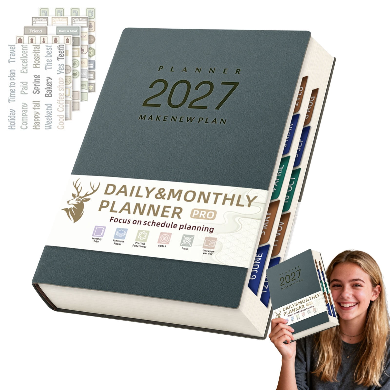 2027 Daily Monthly Planner, Leather Cover Business Planner Notebook ...