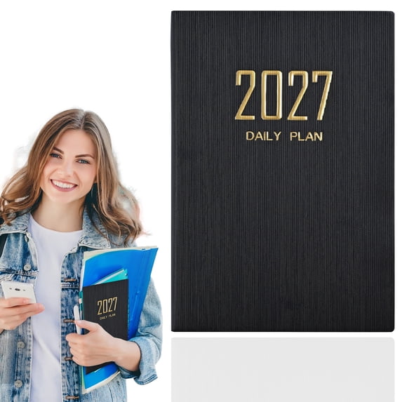 2027 Daily Planner Notebook, A5 To Do List Notebook, Weekly and Monthly Academic Year Calendar Planner, Hardcover Schedule Organizer, Daily Agenda Book for Home,Travel & Office Use, Black