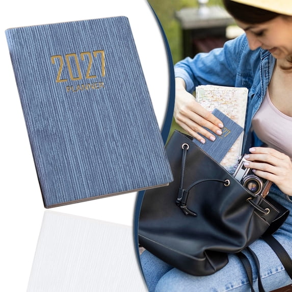 2027 Daily Planner Notebook, A7 To Do List Notebook, Weekly and Monthly Academic Year Calendar Planner, Hardcover Schedule Organizer, Daily Agenda Book for Home,Travel & Office Use, Dusty Blue