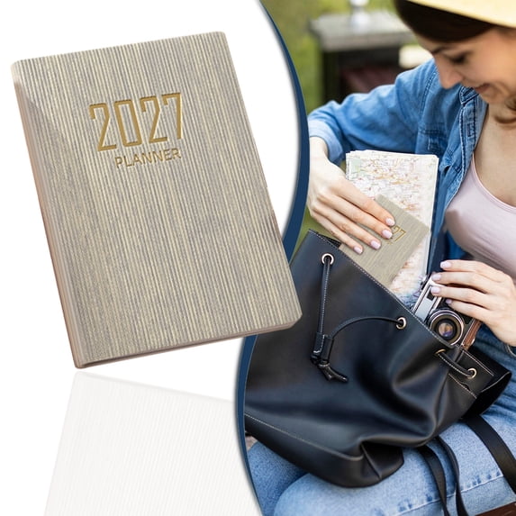 2027 Daily Planner Notebook, A7 To Do List Notebook, Weekly and Monthly Academic Year Calendar Planner, Hardcover Schedule Organizer, Daily Agenda Book for Home,Travel & Office Use, Off-White