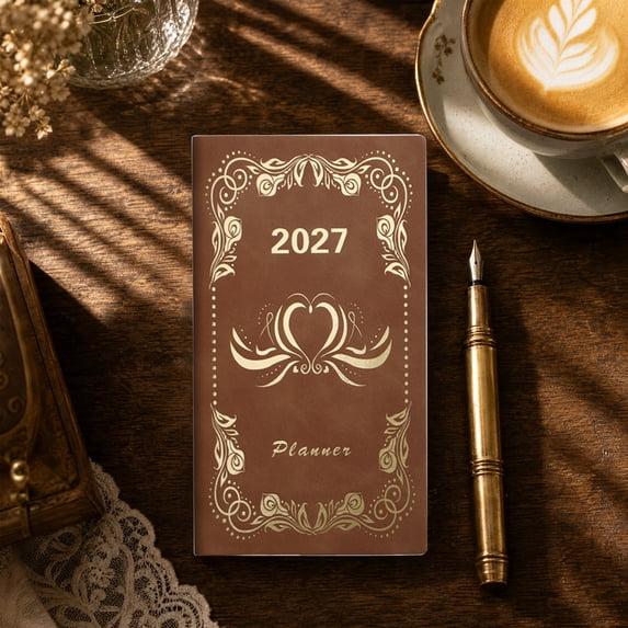 2027 Daily Planner - Portable Notebook 6.8 x 3.7 Inches | Brown Leather Cover | Lined Paper | 95g | Daily Plan, Goal Setting & Note Taking