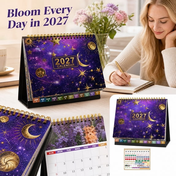 2027 Desk Calendar, 12-Month Floral Desktop Flip Calendar, January to December Monthly Planner with Twin Wire Binding, Home Office Schedule Organizer