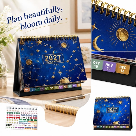 2027 Desk Calendar, 12-Month Floral Desktop Flip Calendar, January to December Monthly Planner with Twin Wire Binding, Home Office Schedule Organizer