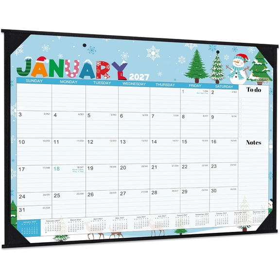 2027 Desk Calendar 22" x 17", Jan 2027 to Dec 2027 12 Month Monthly Planner, Winter Art Pattern Calendar with Holiday Markings, Desk Pad & Wall Calendar for Home Office Planning