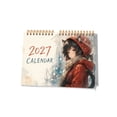 thumbnail image 1 of 2027 Desk Calendar, 8.27 x 5.51 In Large Spiral Bound Monthly Planner with Red Hood Cat Girl Art for Home Office Decor, 1 of 7
