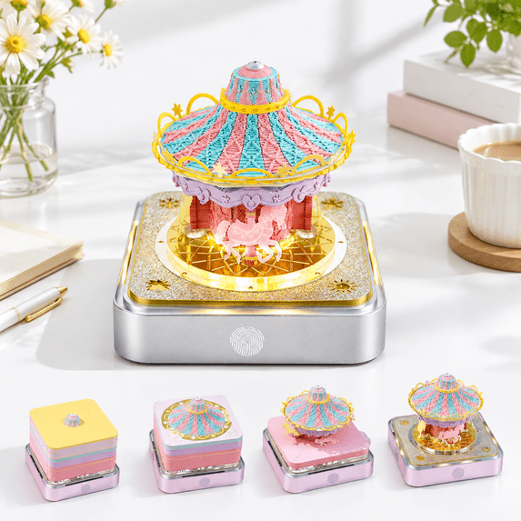 2027 Desk Calendar with Carousel Design, 3D Paper Art, LED Light ...