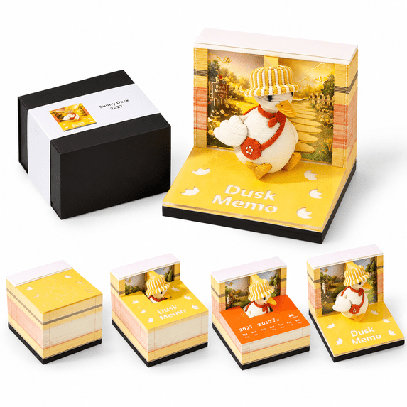 2027 Desk Calendar with Straw Hat Duck Design, 3D Paper Art, LED Light ...