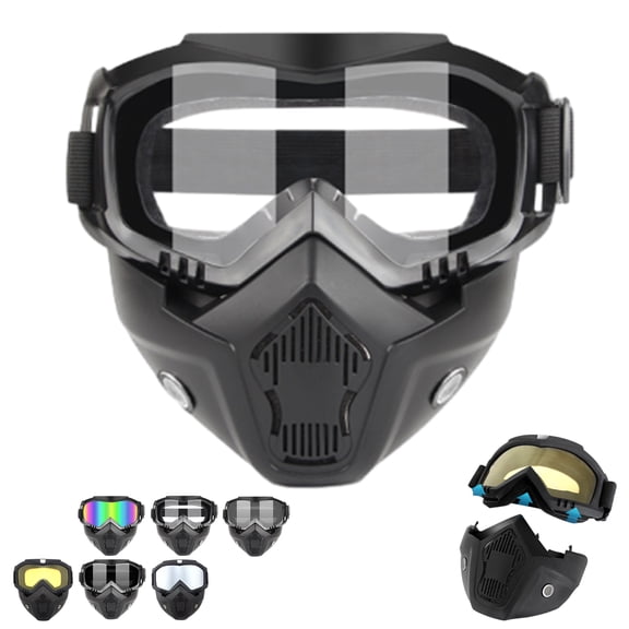 2027 Detachable Full Face Goggle Mask, Tactical Full Face Goggle Mask Ski Mask Detachable Adjustabl, Goggle Mask for Welding & Riding, Anti-Dust, Anti-Fog HD Lens, Large Viewing Hood