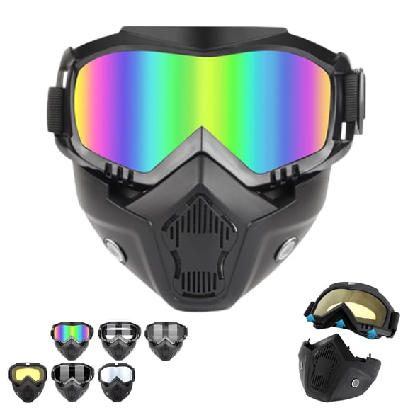 2027 Detachable Full Face Goggle Mask, Tactical Full Face Goggle Mask Ski Mask Detachable Adjustabl, Goggle Mask for Welding & Riding, Anti-Dust, Anti-Fog HD Lens, Large Viewing Hood