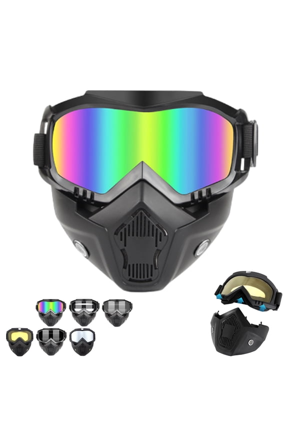 2027 Detachable Full Face Goggle Mask, Tactical Full Face Goggle Mask Ski Mask Detachable Adjustabl, Goggle Mask for Welding & Riding, Anti-Dust, Anti-Fog HD Lens, Large Viewing Hood