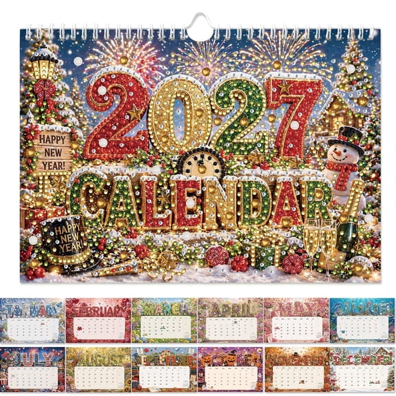 2027 Diamond Art Wall Calendar for Adults Beginners 12 Monthly Christmas Themes, 9.76×6.69 Inch DIY Crystal Gem Calendar, Hanging Monthly Planner for Home Office Decor Gift
