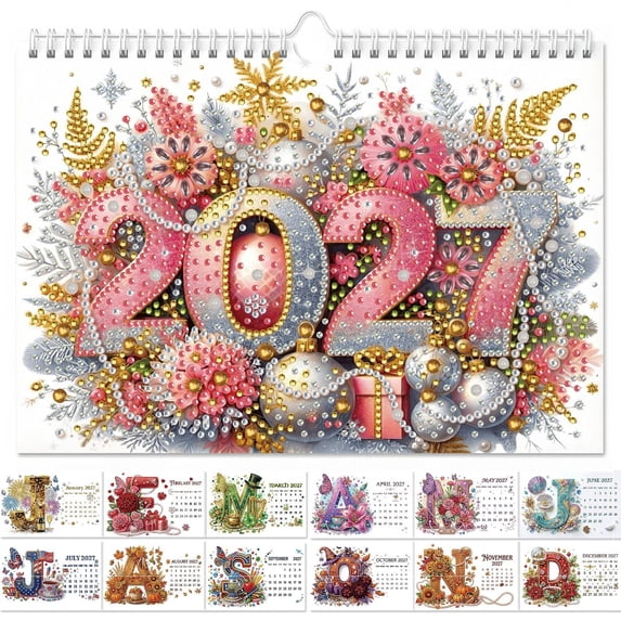 2027 Diamond Art Wall Calendar for Adults Beginners 12 Monthly Christmas Themes, 9.76×6.69 Inch DIY Sparkling Craft Calendar, Monthly Planner Gift for Home Office