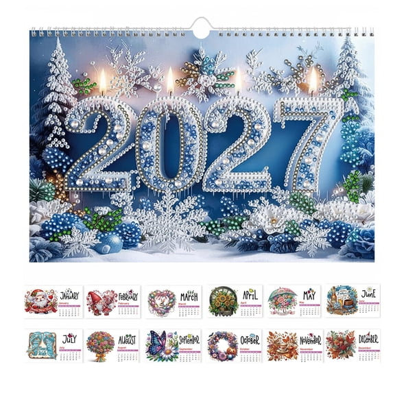 2027 Diamond Painting Calendar, DIY Wall Hanging Seasonal Monthly Calendar Kit, New Year Theme Craft for Home Decor