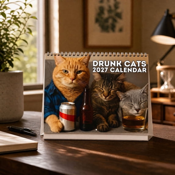 2027 Drunk Cats Funny Monthly Wall Calendar, 12‑Month Humorous Themed Planner, Desk & Hanging Paper Calendar, Home Office Decor Gift for Cat Lovers