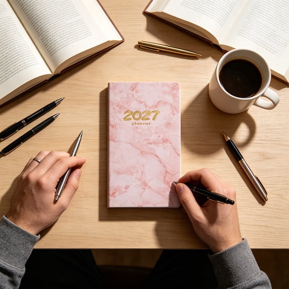 2027 English Planner, Daily Planner Journal with 365 Day Layout Portable Calendar Notebook Time Management Tool and Goal Planner, for Students Teachers Office Home Organization