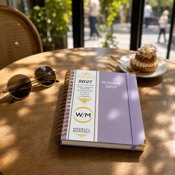 2027 English Planner Notebook, A5 Spiral Schedule Book with Divided Pages, Portable Daily Weekly Monthly Organizer for Work Travel Meetings Plans and Personal Goals, Purple