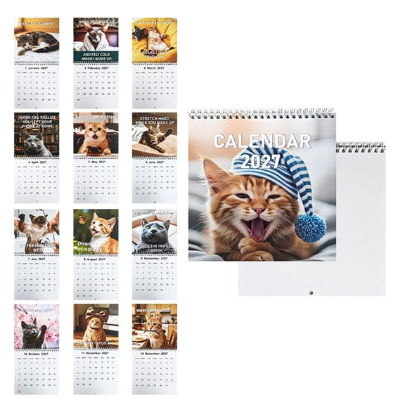 2027 Funny Cat Monthly Wall Calendar, Cat Meme Paper Calendar, 12 Month Wall Planner, for Home Office Kitchen and Gift Use
