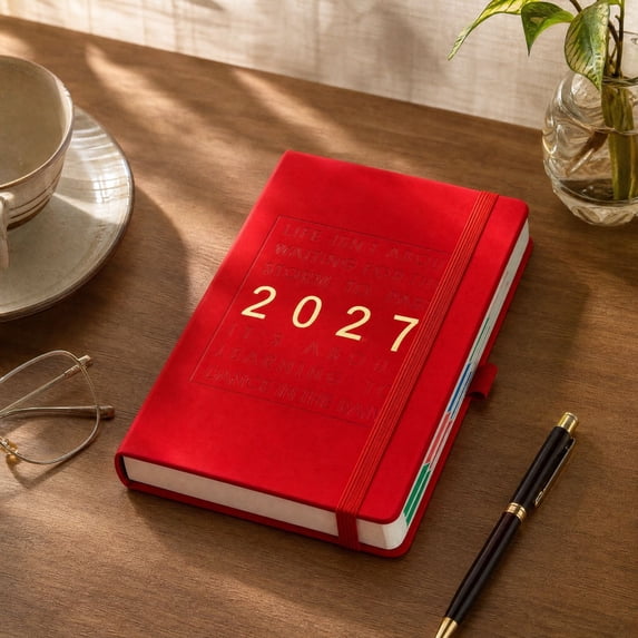 2027 Hardcover Planner Notebook, English Time Management Schedule Plan Book with Elastic Band & Color Page Index, Daily Monthly Organizer for Office School Home