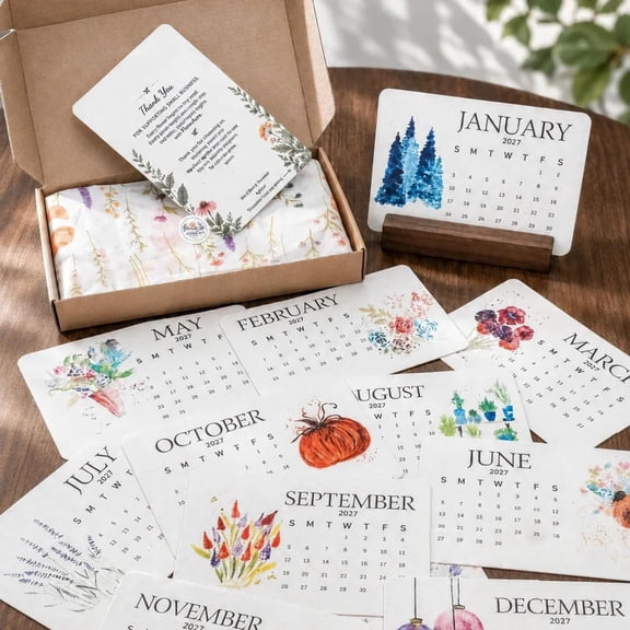2027 Heart-Shaped Seed Paper Calendar with Stand, Eco-Friendly 12-Month Desk Planner with Plantable Seed Paper, Daily Planning and Scheduling, Style B (with Stand)