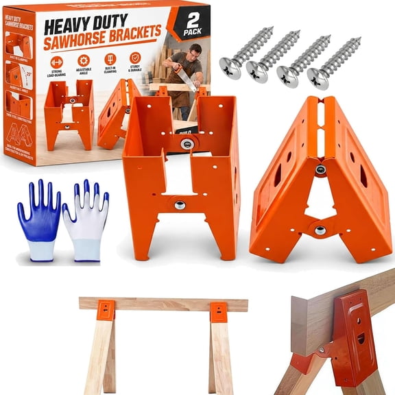 2027 Heavy-Duty Sawhorse Bracket with Down Clamp, Heavy Duty Cold Rolled Steel Saw Horse Brackets, Adjustable Clamping Sawhorse, for Woodworking, DIY, Jobsite Cutting
