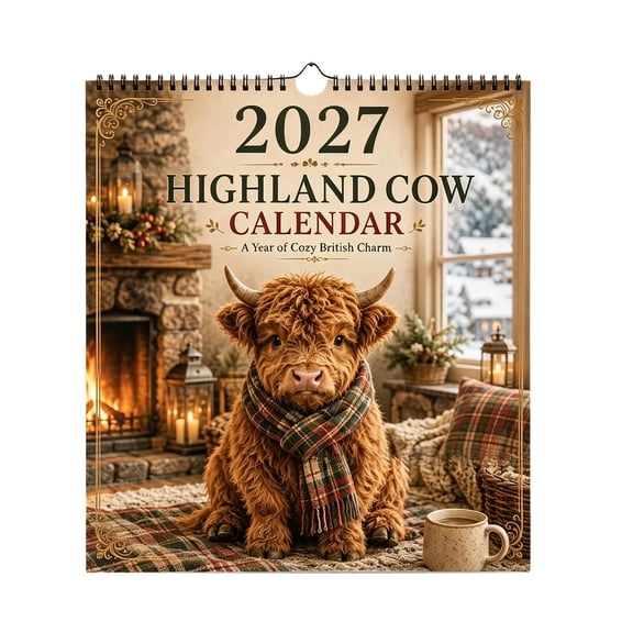 2027 Highland Cows Seasons Calendar, Wall Calendar with 12 Monthly Seasonal Designs, Spiral Bound Hanging Country Decor