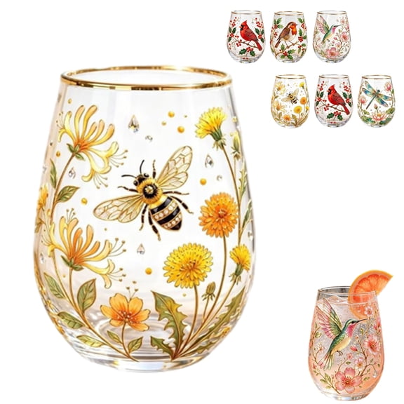 2027 Hummingbird Morning Bliss Glass Tea Cup (400ml/14oz), Anti-Scalding, Fast Heat Dissipation, Floral Hummingbird Glass Mug with Gold Rim, Gift for Mom Friends Garden Lovers