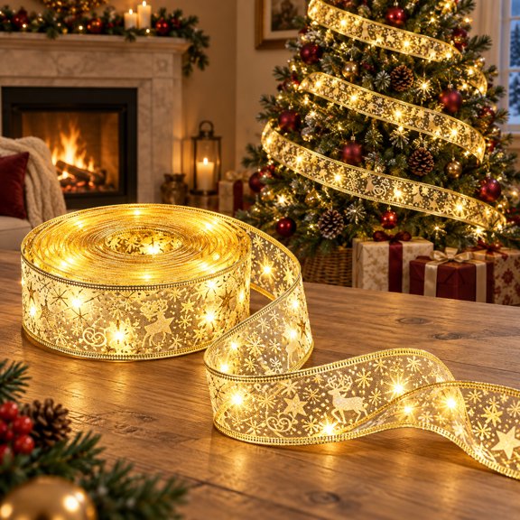 2027 LED Christmas Tree Ribbon String Lights, Holiday Copper Wire Bow Lights for Christmas Tree, Party, Wedding and Holiday Decor