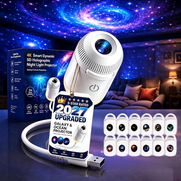 2027 Latest model 2-in-1 Galaxy Projector Night Light,5d Ocean Projector | Plug and Play Star Projector 360° Space Starry Sky USB Projection with USB LED light for bedroom & parties