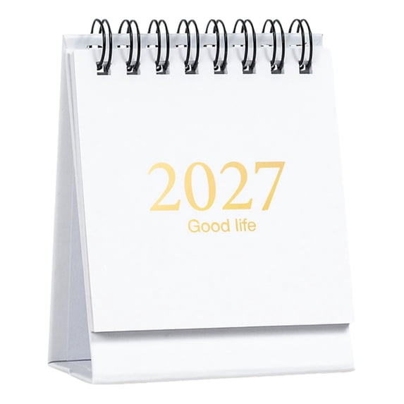 2027 Mini Desktop Calendar, Portable Spiral‑Bound Desk Calendar Multicolor Paper Table Planner for Office Home Student Workspace Decor