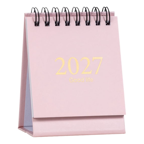 2027 Mini Desktop Calendar, Portable Spiral‑Bound Desk Calendar Multicolor Paper Table Planner for Office Home Student Workspace Decor