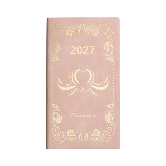 2027 Mini Pocket Planner Calendar,6.85x3.77 Inch Time Management Plan Notebook,Portable Daily Notebook for Documenting Life,Pink