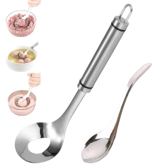 2027 New 304 Stainless Steel Meatball Maker, Meatball Maker Spoon,Meatball Spoons,Stainless Steel Meatball Maker Spoon with Hole Convenient Storage Design Long Handle Spoon for Kitchen(B)