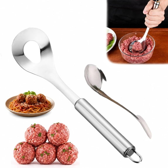 2027 New 304 Stainless Steel Meatball Maker, Meatball Maker Spoon,Meatball Spoons,Stainless Steel Meatball Maker Spoon with Hole Convenient Storage Design Long Handle Spoon for Kitchen(D)