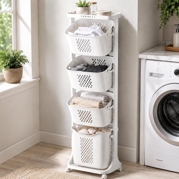 2027 New 4 Tier Vertical Laundry Basket Organizer with Wheel