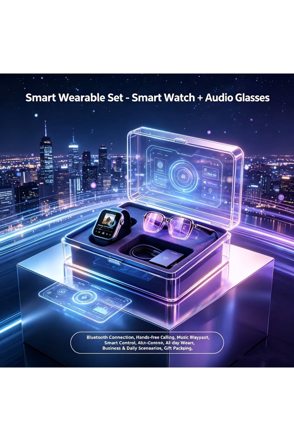 2027 New AI Chameleon Smart Glasses & Smart Watch Combo, Multifunctional High-Tech Wearable Set with AI Real-Time Translation, Built-in Speaker, Hands-Free Calls & Music Playback, Trendy Holiday Gift