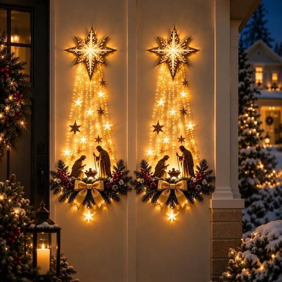 2027 New Bethlehem Star of Faith Lighted Nativity Wall Decor,Warm LED Lights for Indoor Display on Walls, Doors, Windows, as a Seasonal Christmas Hanging Decoration