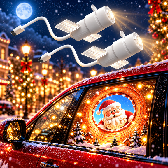 2027 New Car Window Christmas Projector, USB Plug and Play Christmasprojector, With 8 Slides, Santa Pattern Projection for Carwindow, Indoor Wall Xmas Decorations