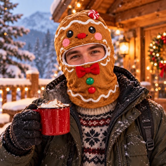 2027 New Christmas Ski Mask Balaclava, Gingerbread Man 3D Plush Balaclava Hat, Candy Decor Winter Full Face Neck Warmer, Xmas Cosplay Ski Hood for Party & Outdoor