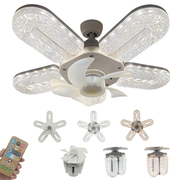 2027 New Crystal-Effect LED 5-Blade LED Fan Light, 2-in-1 Led Ceiling Fan Light with Remote Control, 12" Ceiling Lamp with Retractable Blade, Dimmable LEDs Light for Modern Home décor