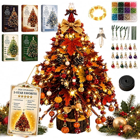 2027 New DIY Beaded Christmas Tree Kit with Lights, Handmade Mini Desk Xmas Bead Art, Create Your Own Sparkling Holiday Decoration, 3D Crystal Bead Christmas Tree Making Kit