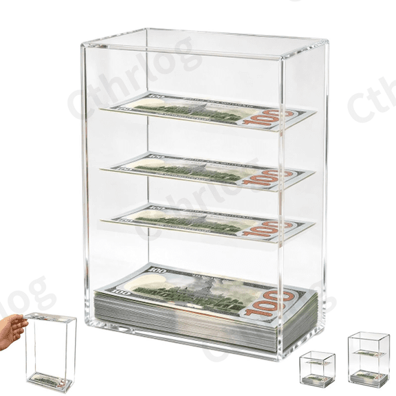 2027 New Floating Bill Savings Challenge Box, Clear Acrylic Savings Box Featuring Floating Bill Visual, Transparent Money Box for Cash Saving Challenge (Small)