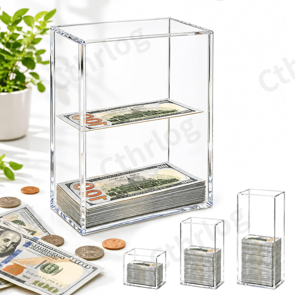 2027 New Floating Bill Savings Challenge Box, See-Through Acrylic Money Storage Container with Floating Bill Effect, Desktop Savings Box for Personal Saving Goals (Small)